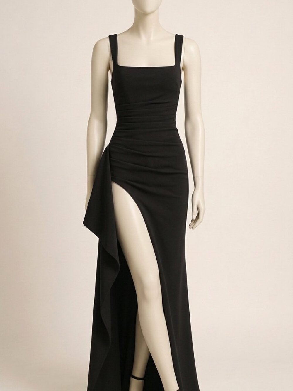 Hawthaw Black Pleated Ruched Bodycon Dress M Backless High Slit Evening